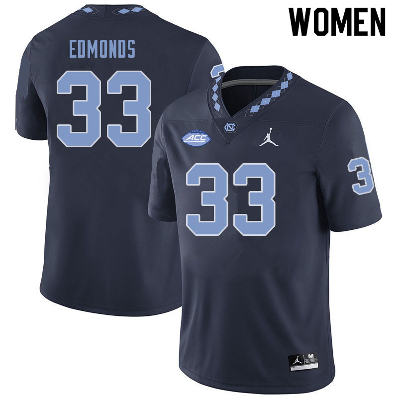 Women #33 Kamarro Edmonds North Carolina Tar Heels College Football Jerseys Sale-Navy